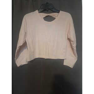 Stefano World Wide Pink Long Sleeve Crop Top, Vtg‎ Women's M, Keyhole Bow Design